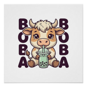 Poster Thé aux perles de vache mignonne Design de T-Shirt