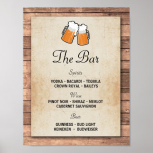 Poster The Bar Cheers Beers Event Sign Wedding Reception