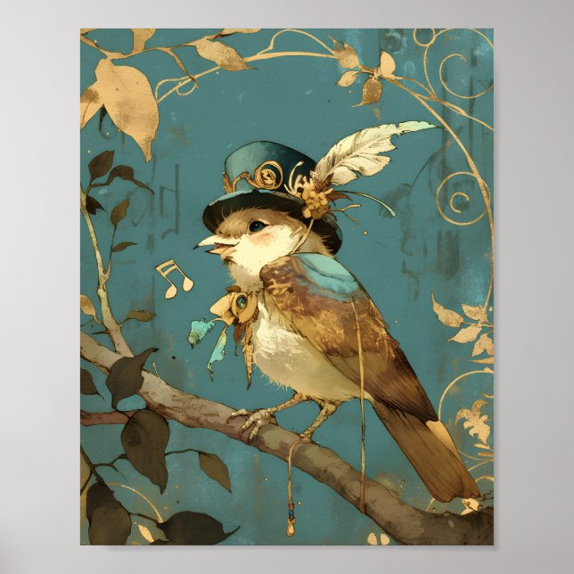 Poster The blue songbird | Design for Nursery Wall Art (Devant)