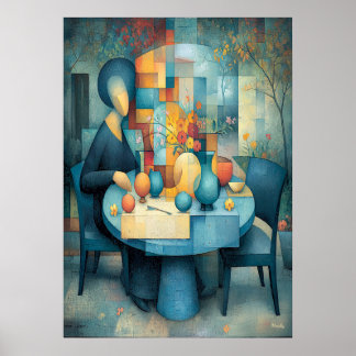 Poster The Blue Table Reinterpretation Masterpiece