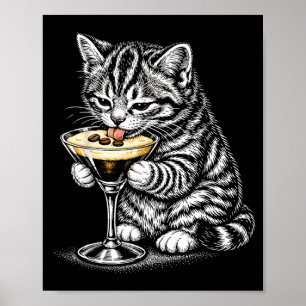 Poster Thé drôle de chat queue encre noire kitten art