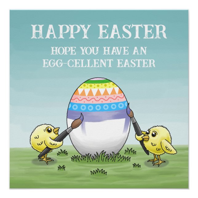 Poster The Easter egg is painted by the chicks (Devant)