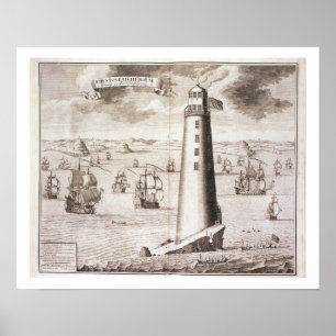 Poster The Eddystone Lighthouse, engraved by Hendrick Hul