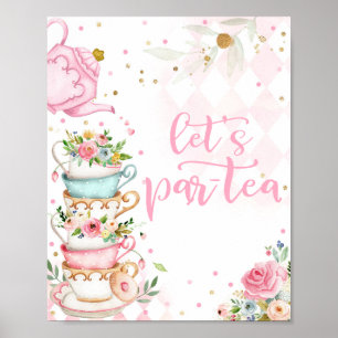 Poster Thé Floral Anniversaire Soirée Or Rose Let's Par-T