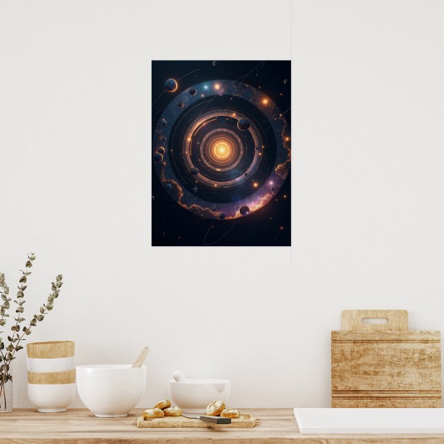 Poster The Gravity of Shapes – Cosmic Geometric Abstract  (Cuisine)