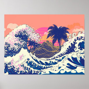 Poster The great wave off kanagawa and palm trees