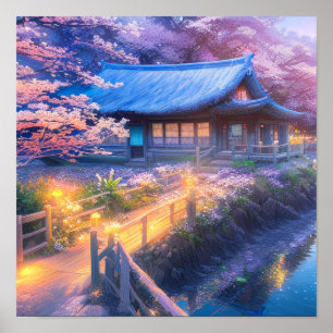 Poster Thé japonais près de la rivière