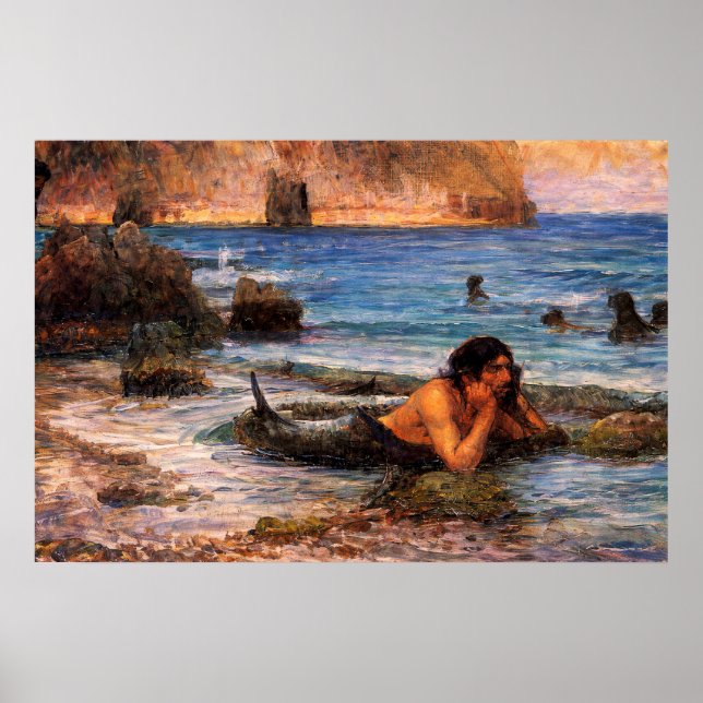Poster The Merman by John William Waterhouse (Devant)