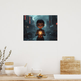 Poster The Neon Refugee Girl: Futuristic Cyberpunk 