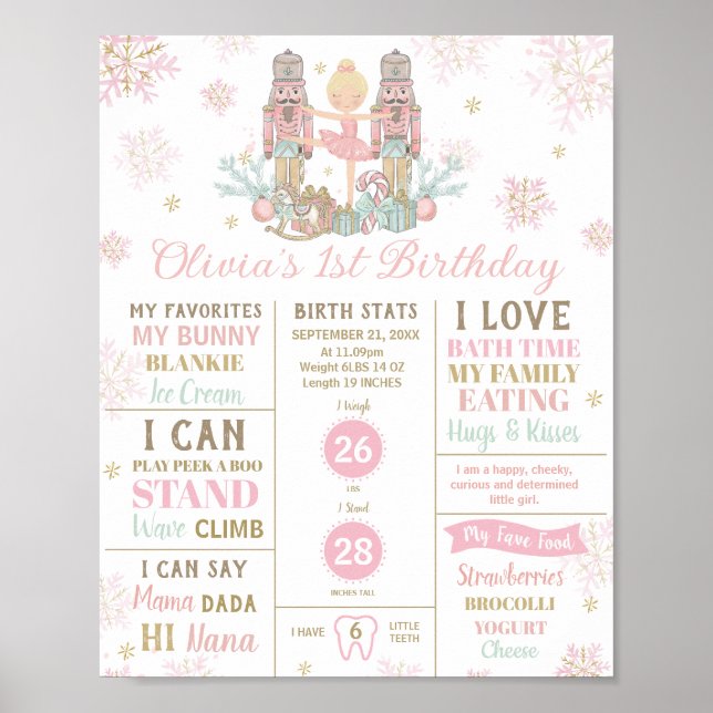 Poster The Nutcracker 1st Birthday Milestone Birth Stats  (Devant)