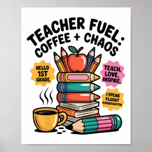 Poster Thé pour enseignants Café Chaos Drôle de retour à