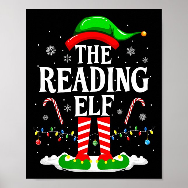 Poster The Reading Elf Xmas Funny Book Lover Christmas Bo (Devant)