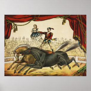 Poster The Two Horse Act, Circus Performance, vers 1874.