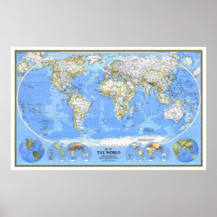 Poster " The World : 1988/heute - Carte physique détaillé