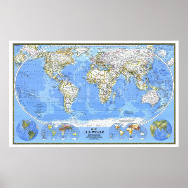 Poster " The World : 1988/heute - Carte physique détaillé (Devant)