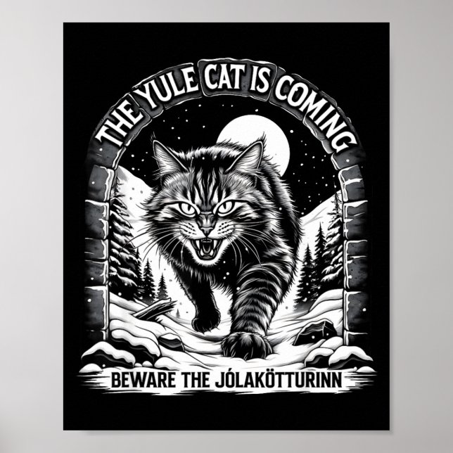 Poster The Yule Cat Is Coming Beware Jolakotturinn Quote  (Devant)