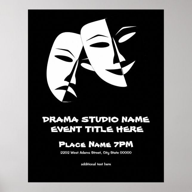 Poster Théâtre Masque Comédie Tragédie Black White Événem (Devant)