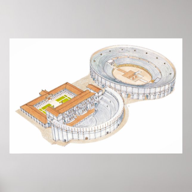 Poster Théâtre romain et amphithéâtre. Reconstruction. (Devant)