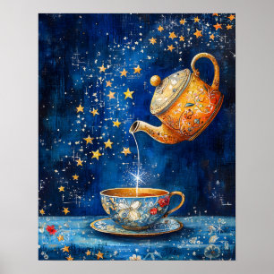 Poster Théière et tasse enchantées célestes