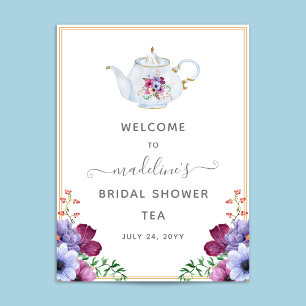 Poster Théière Fleurs Bienvenue à la Mariée