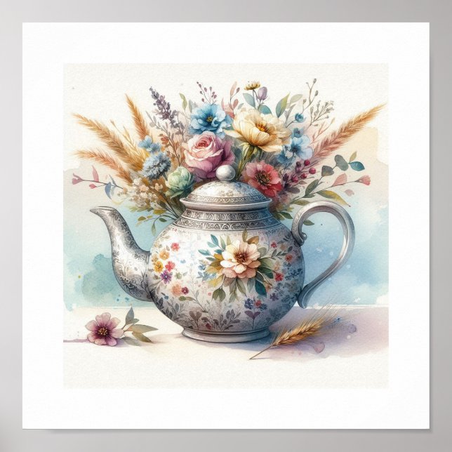 Poster Théière florale 2 (Devant)