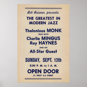 Poster Thelonious Monk - Charlie Parker - Charles Mingus