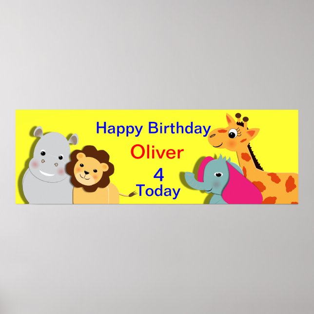 Poster Thème animal Joyeux anniversaire Bannière personna (Devant)