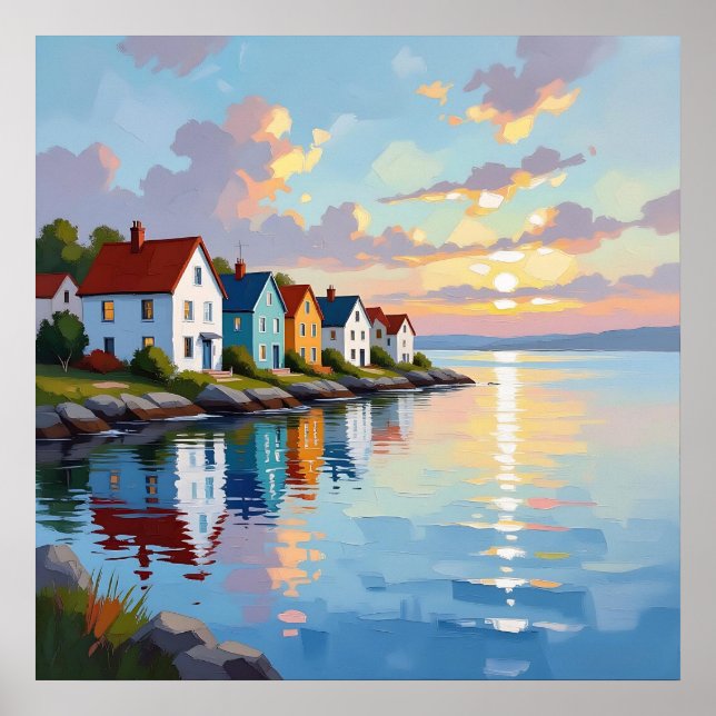Poster Thème côtier | Maisons de plage sur la baie   (Devant)