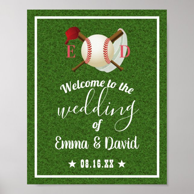 Poster Thème de baseball Sports Mariage Vert Herbe Bienve (Devant)