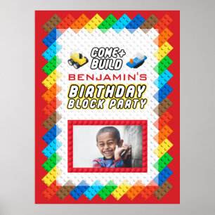 Poster Thème de construction du bloc de jouet fête d'anni