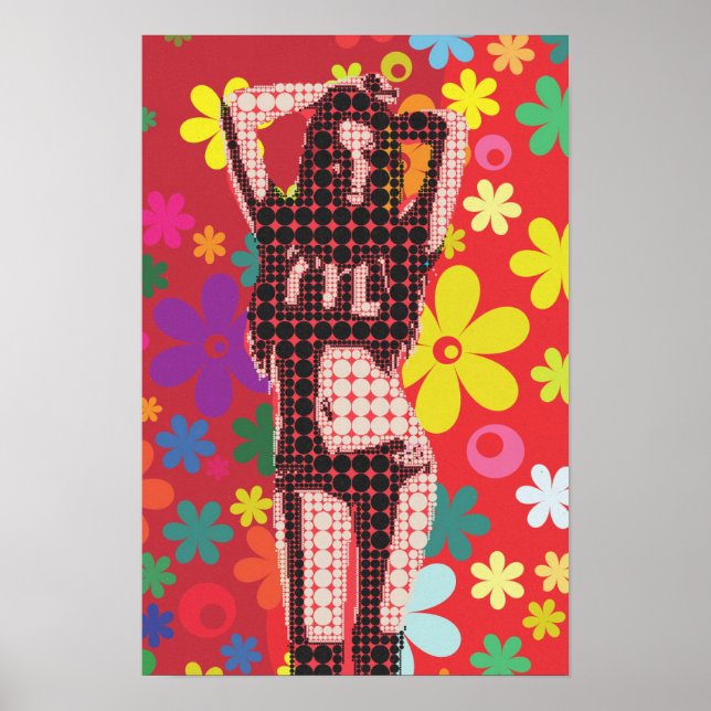 Poster thème des années 60s fleurie enfant rétro (Devant)