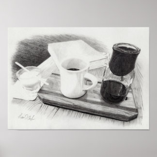 Poster Thème du café dessin détaillé réaliste