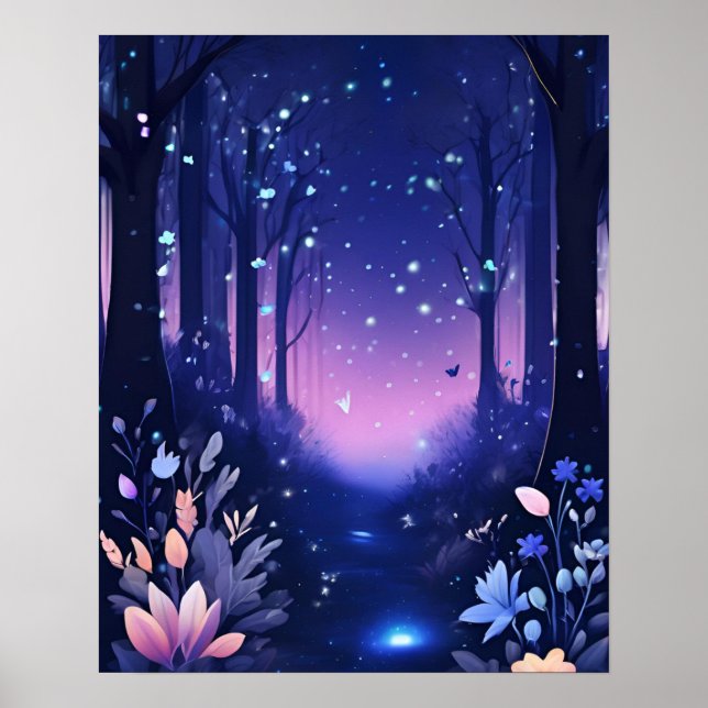 Poster THÈME PURPLE BLEU PURPLE Enchanted Forest (Devant)
