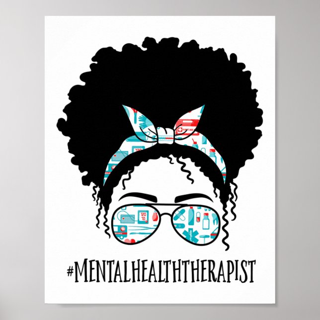 Poster Thérapeute de la santé Black Afro Messy Bun Femmes (Devant)