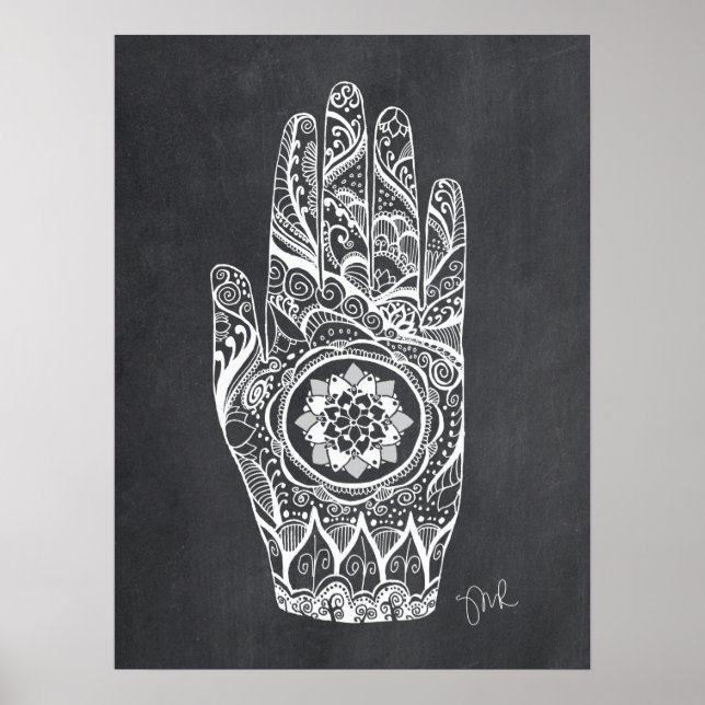 Poster Thérapeute de massage Henné Tatouage main Lotus (Devant)