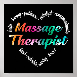 Poster Thérapeute du massage Mot de coeur Nuage d'eau