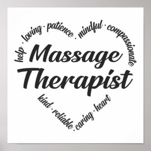 Poster Thérapeute du massage Mot du coeur Nuage