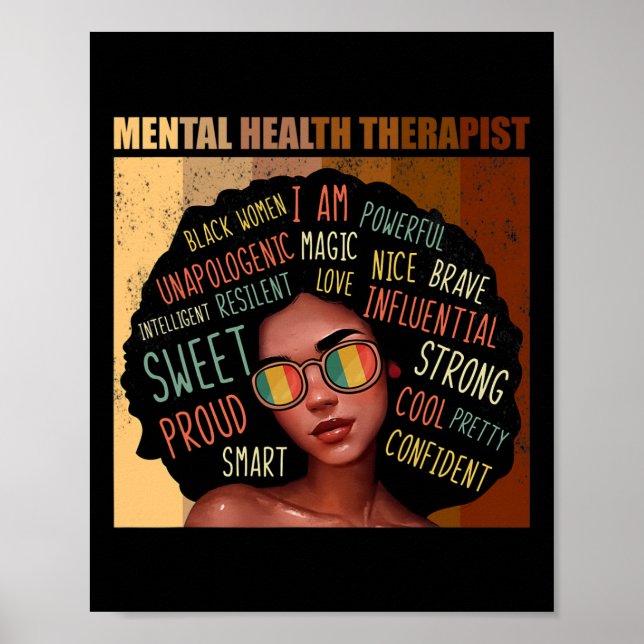 Poster Thérapeute en santé mentale Afro Femmes Noir Histo (Devant)