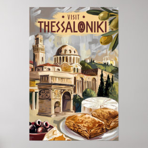 Poster Thessalonique Grèce Peinture Voyage Art Vintage
