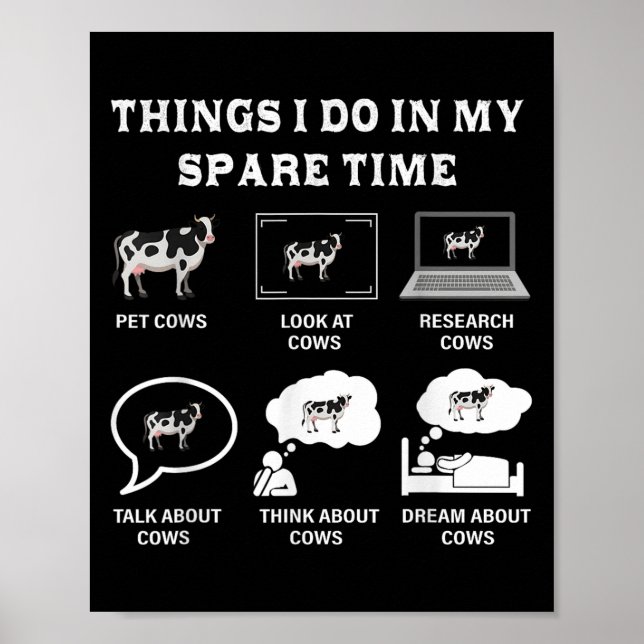 Poster Things I Do In My Spare Time Cow Lover Farmer Cows (Devant)