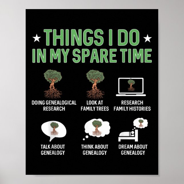 Poster Things I Do In My Spare Time Genealogy Ancestry Ge (Devant)
