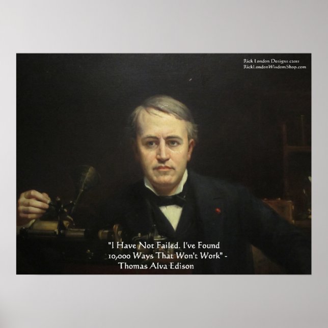 Poster Thomas Edison "10,000 Ways" Citation de la sagesse (Devant)