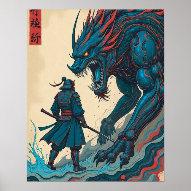 Poster "Threads of War – Cyber Samouraï vs Glyph Beast" (Devant)