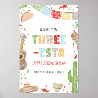 Poster Three-esta 3rd Birthday Party Welcome Sign