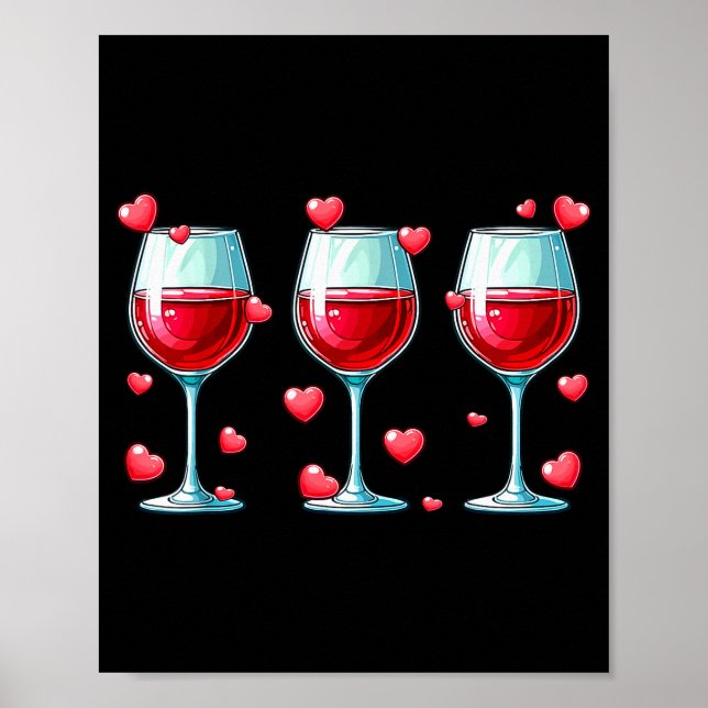 Poster Three Gles Of Wine Valentines Day Couple Funny Dri (Devant)