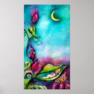 POSTER THUMBELINA DORMIR ENTRE FEUILLES ROSE