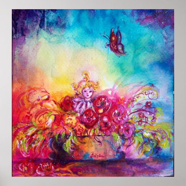 POSTER THUMBELINA, PANIER À FLEURS ET BOUTEILLE (Devant)