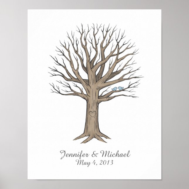 Poster Thumbprint Fingerprint Wedding Tree Guestbook (Devant)