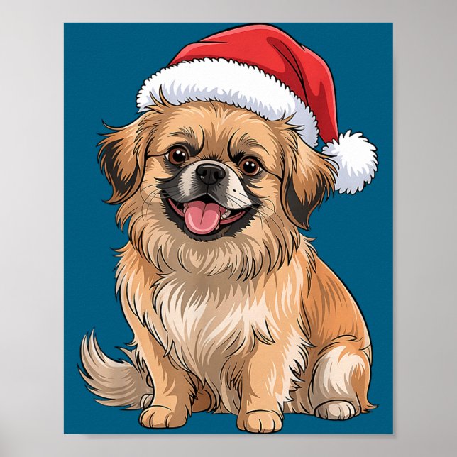 Poster Tibetan Spaniel Dog Christmas Santa Hat Pet Dog Lo (Devant)
