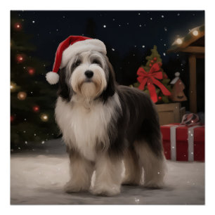 Poster Tibetan Terrier dans la neige Noël 